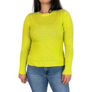 525 America Open Knit Side Slit Neon Green Sweater